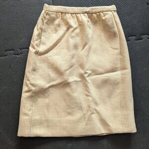 vintage 1960s skirt cream yellow houndstooth pencil pockets knee length S / M